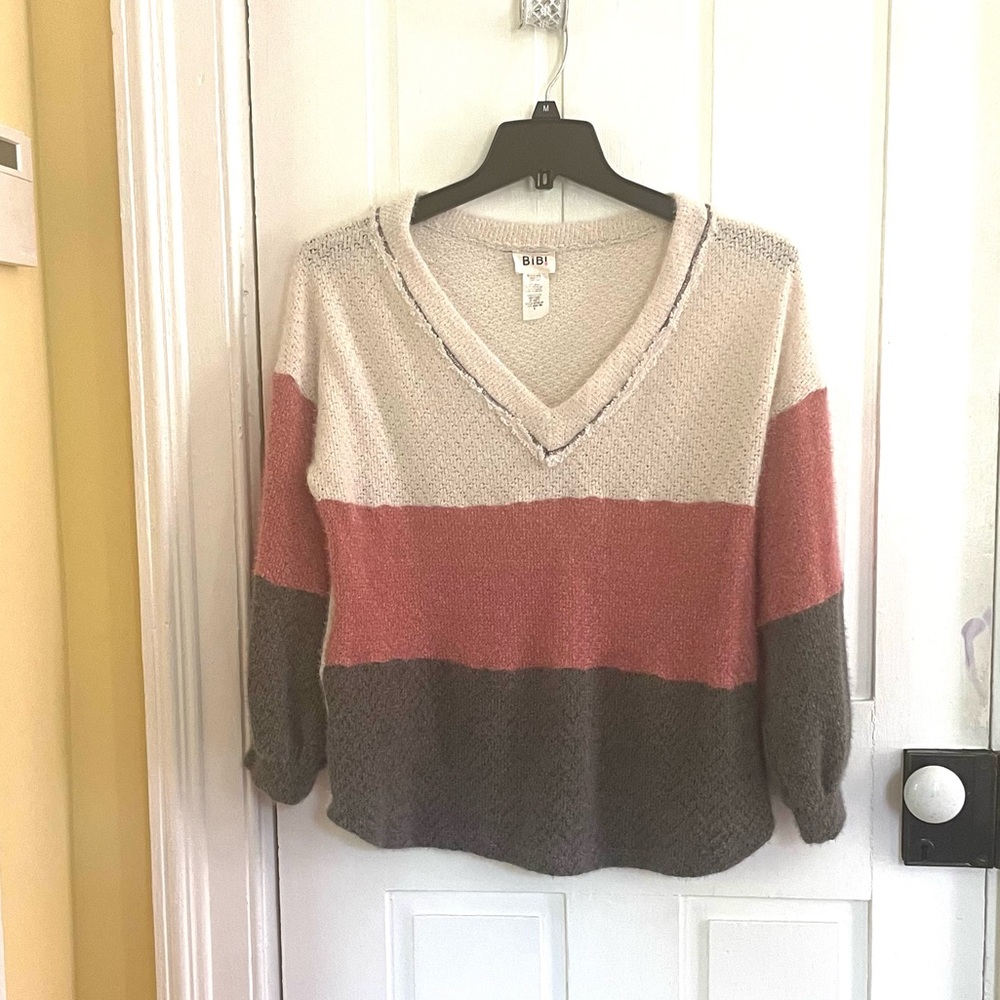 BiBi Colorblock V-Neck Sweater Size Small - Picture 3 of 10